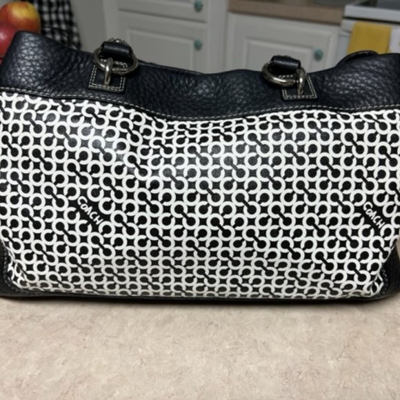 Coach Penelope Op Art Black & White Signature Shopper Purse - Picture 2 of 12